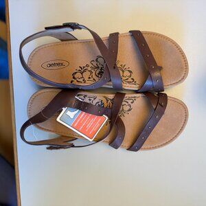 NEW AETREX Brown Lauren Quarter Strap Sandal NIB